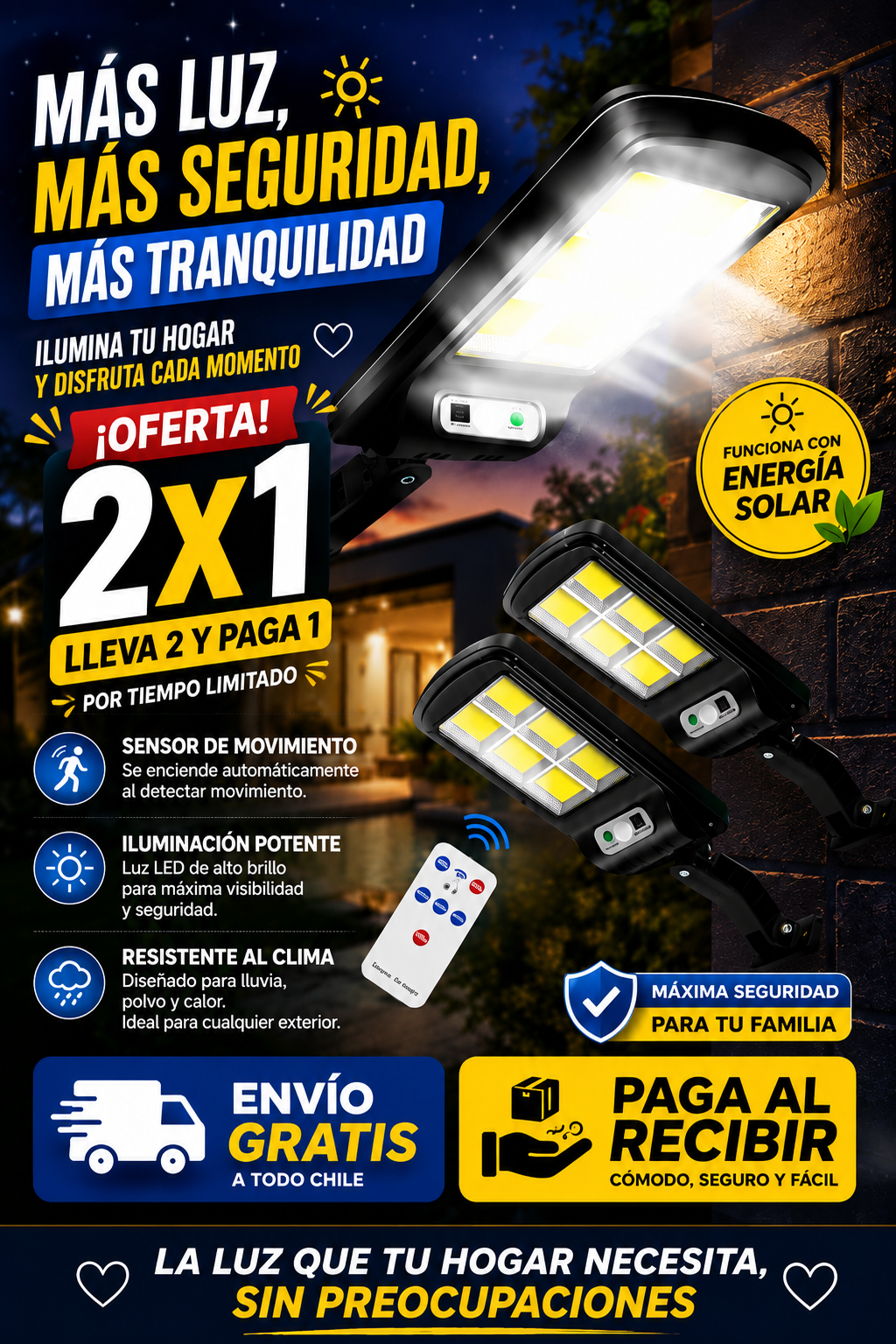 Foco Solar con sensor de luz ¡Más seguridad, más tranquilidad! OFERTA 2x1
