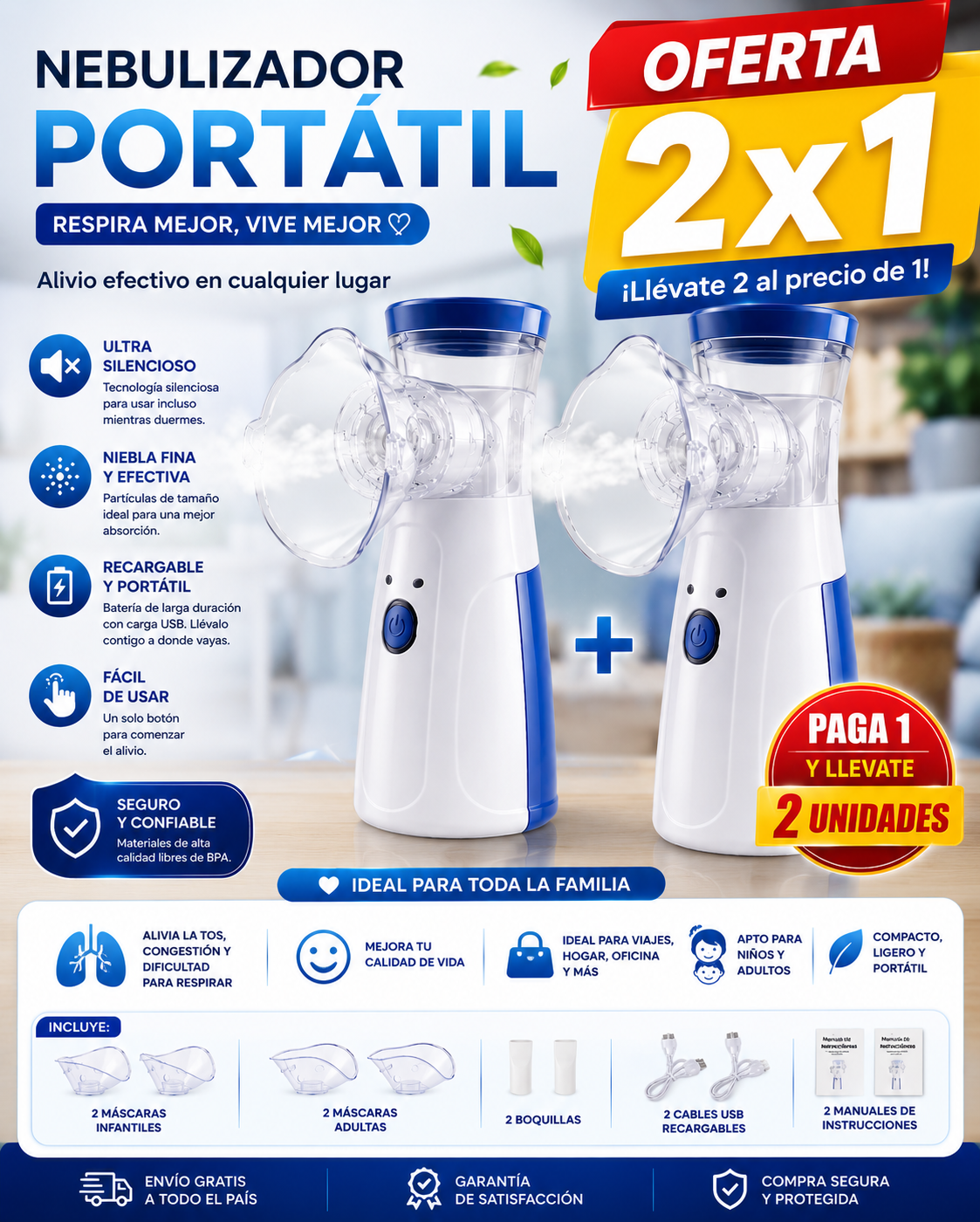 Nebulizador portátil ¡Respira mejor, vive mejor! Oferta 2x1