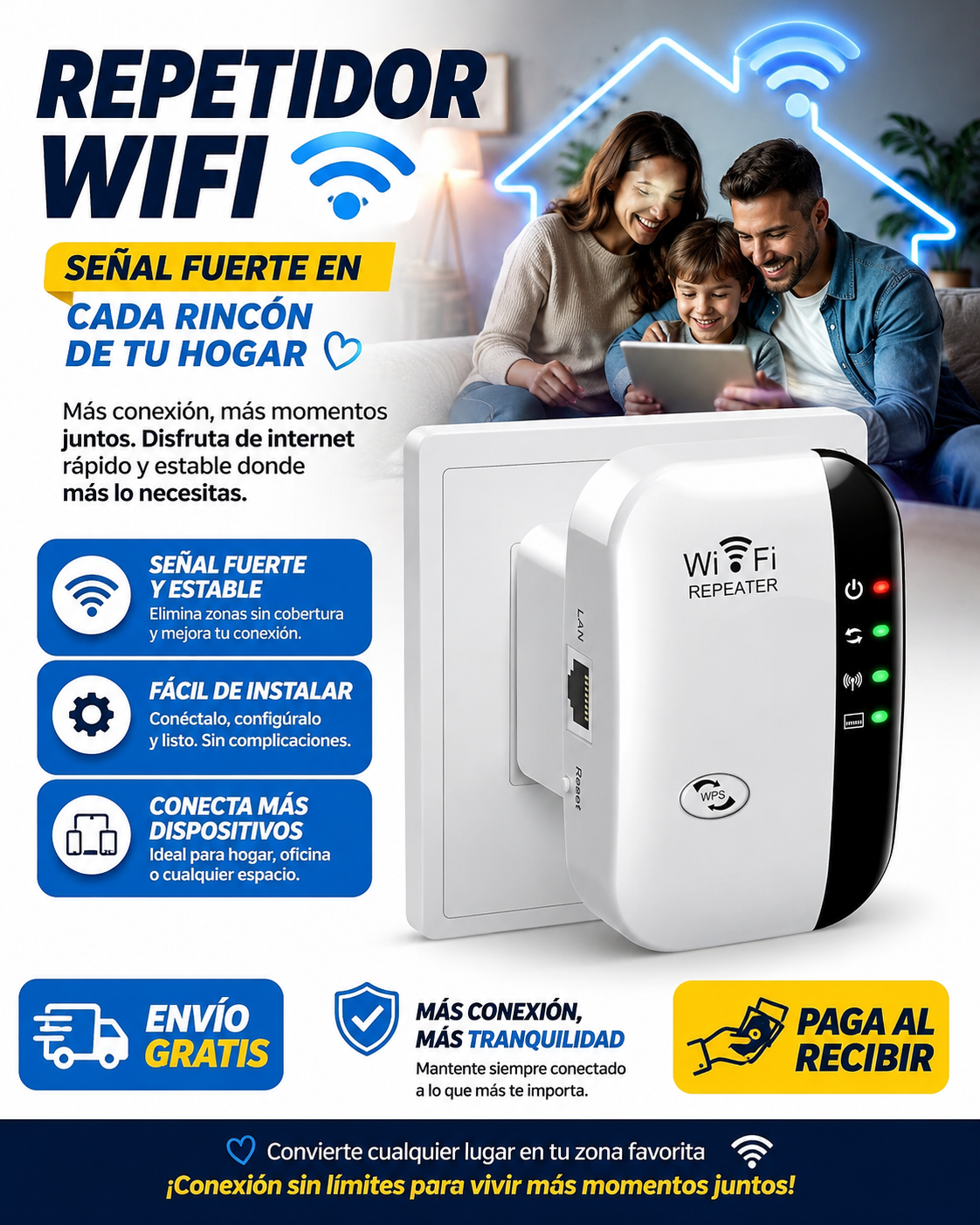 Repetidor de señal Wi-FI - Wifi ¡Amplía tu conexión donde más lo necesitas!