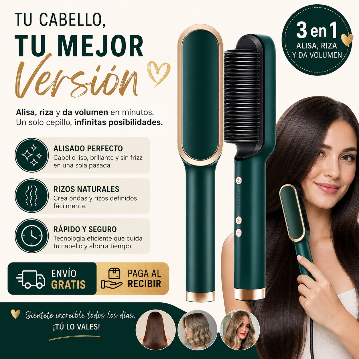 Cepillo Alisador Rizador Multifuncional ¡Tu cabello, tu mejor versión!